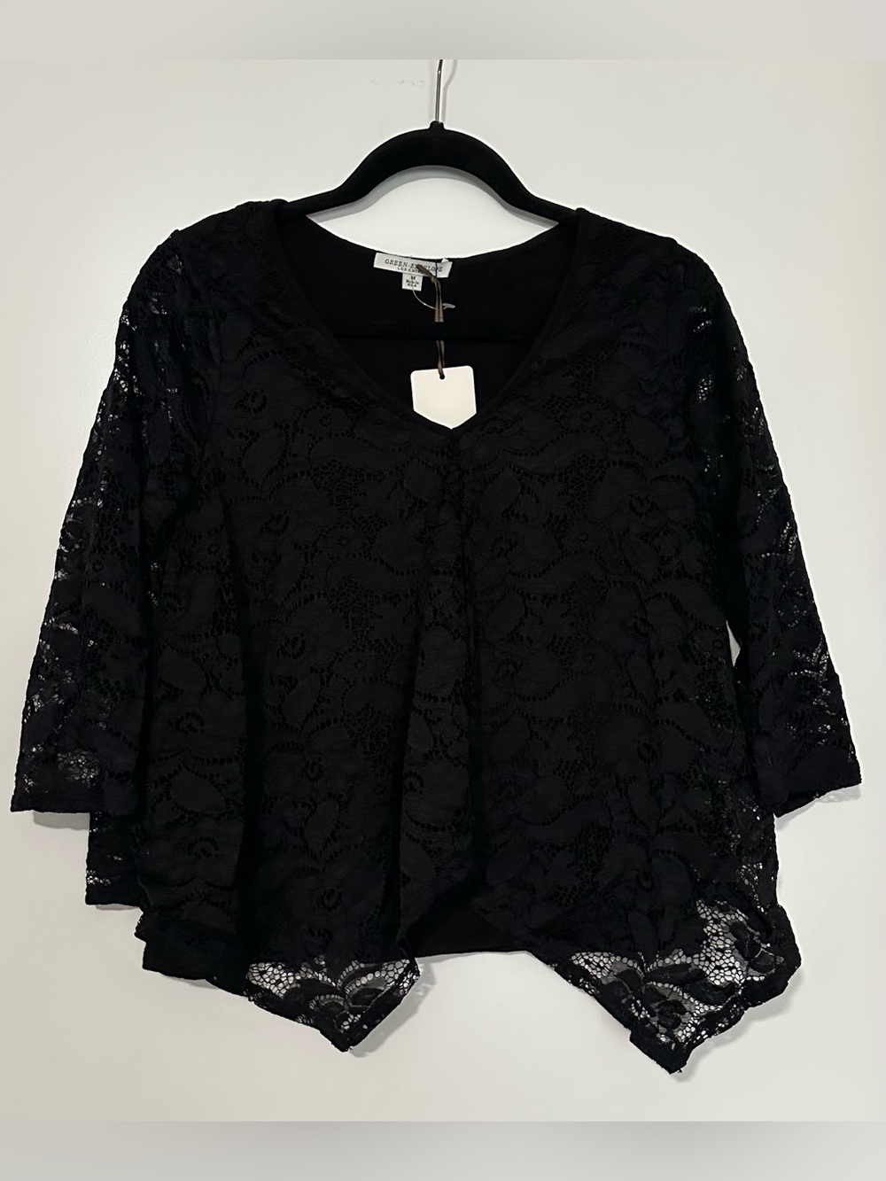 Green Envelope Black Lace V-Neck Tunic